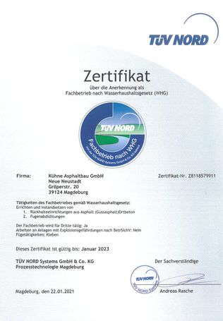 Kühne Asphaltbau GmbH, Zertifikat